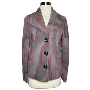 Anthropologie Idra Gray Multicolor Button Front Blazer No Belt
